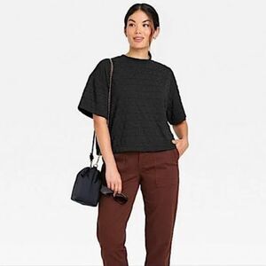 A New Day Black Relaxed Fit Quilted Boxy Short Sleeve Top (Size: XS)